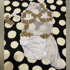 Custom White/ Gold Lyrical Costume with Swarovski Stones with damage